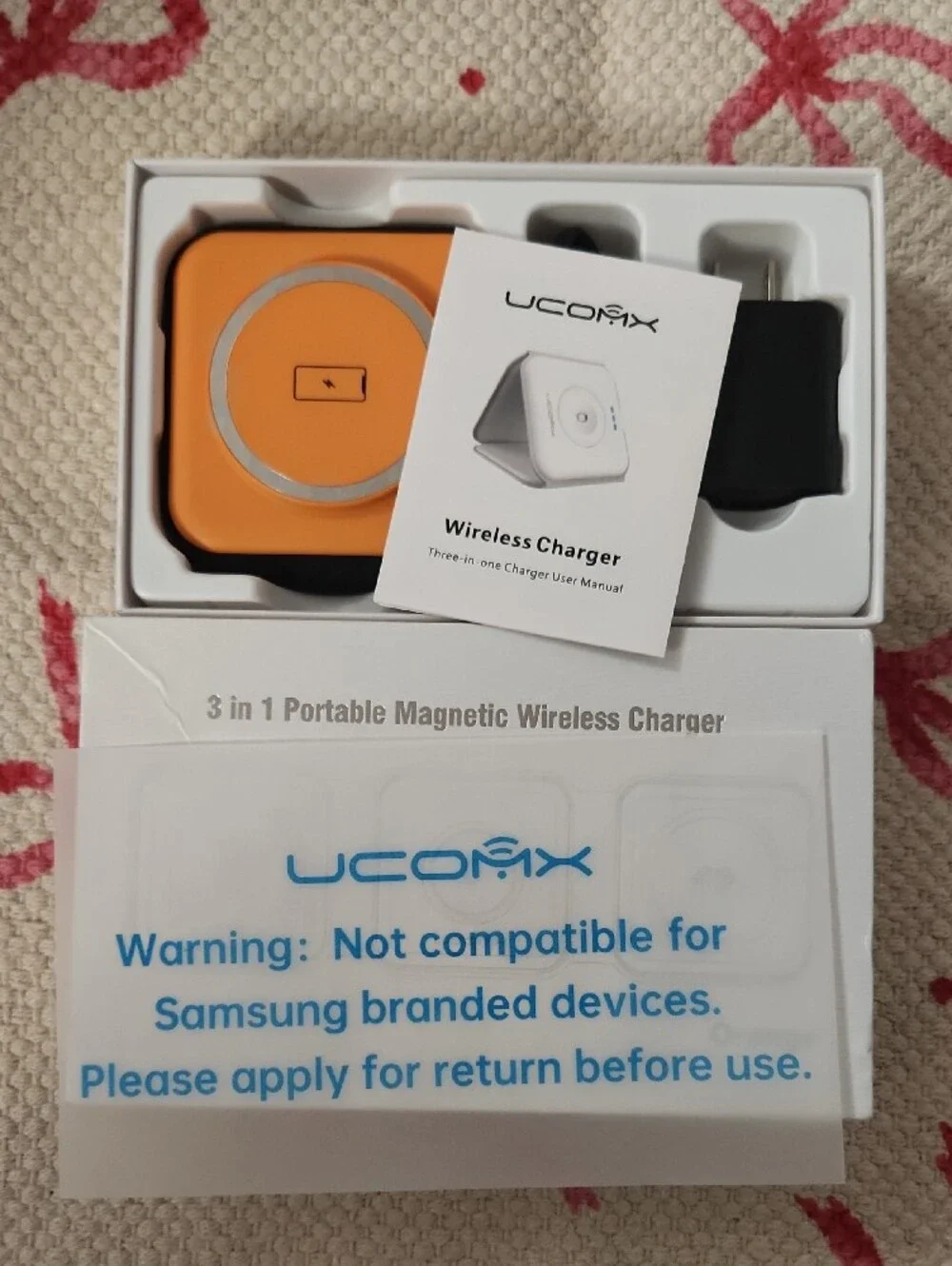 Ucomx Orange 3-in-1 Portable Magnetic Wireless Charger For APPLE Products Only
